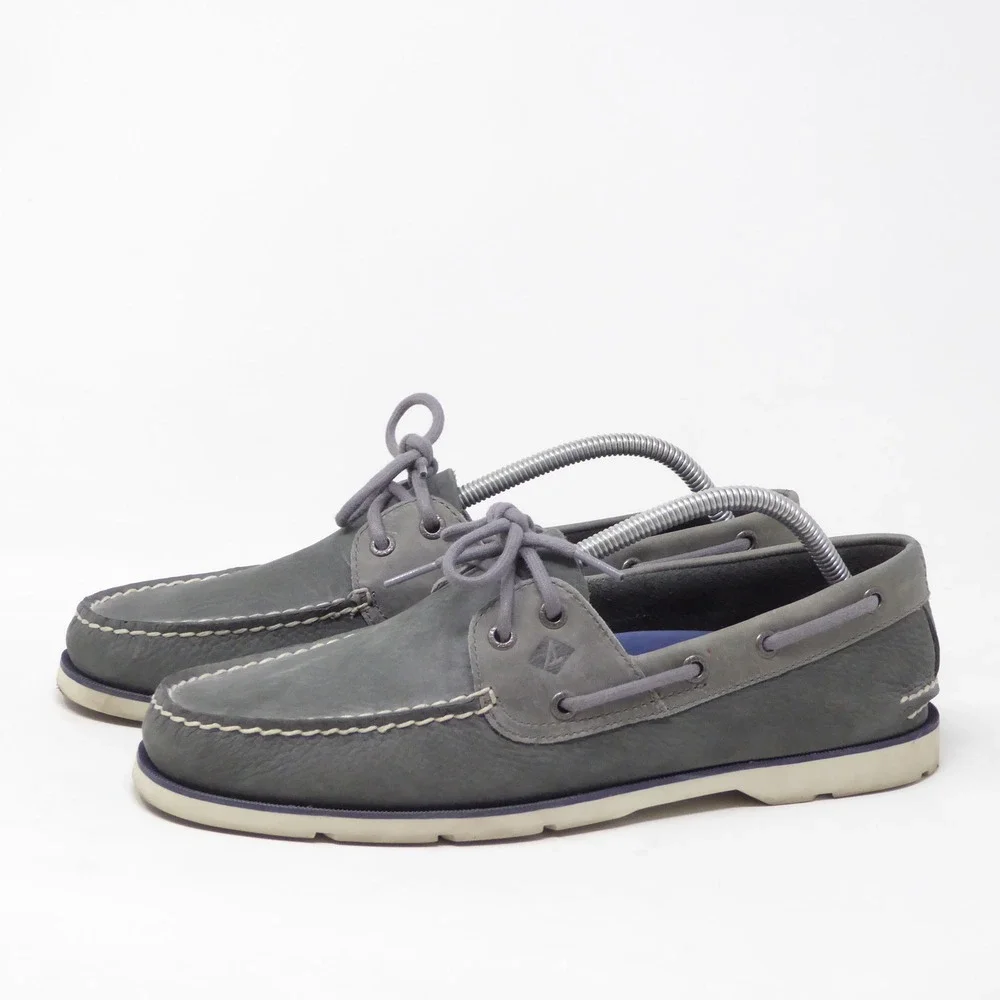 Sperry Mens Boat Leeward Boat Shoes Gray Leather Lace Up 9.5